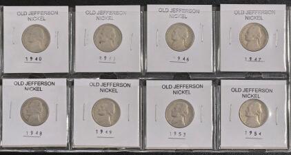 (8) 1940-1954 Old Jefferson Nickels