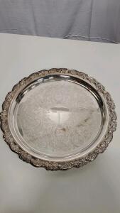 Oneida Silver Plated Serving Tray, Ornate Floral Edge, Engraved Pattern