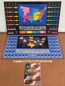 (2) Statehood Quarter Collection Boards & (15) Full Color State Quarters