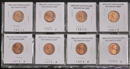 (8) 1960-1980 Brilliant Uncirculated Old Lincoln Pennies