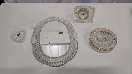 Godinger Crystal Heart Dish, Howard Miller Clock, 1987, Set of 4 Pieces