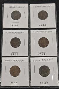 (6) 1898-1907 Indian Head Pennies