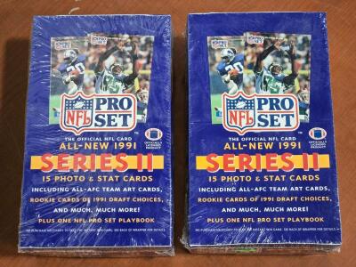 (2) FACTORY SEALED 1991 NFL Pro Set Player Card Pack Boxes - Series II