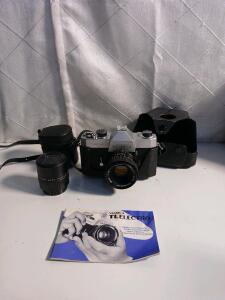 Vintage Yashica TL-Electro 35mm Film SLR Camera W/ Case And Comos APS Auto Teleplus 3x Lenses