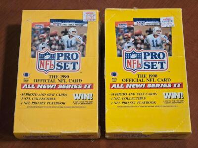 (2) FACTORY SEALED 1990 NFL Pro Set Player Card Pack Boxes - Series II
