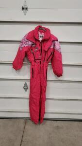 Kaelin Pink Ski Suit, Multiple Zippers, Patterned Shoulders