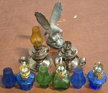 (5) Miniature Kerosene Lamps & Mini Eagle Figure