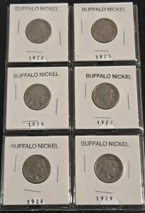 (6) 1920-1929 Buffalo Nickels
