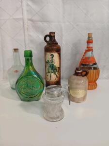 (1) Vintage Ceramic Sorghum Syrup Bottle (1) Vintage Spain Whiskey Bottle (1) Vintage John Paul Jones Decanter Bottle & More