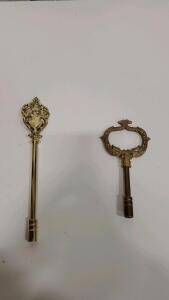 Pair of Brass Decorative Curtain Rod Finials, Ornate Gold Finish