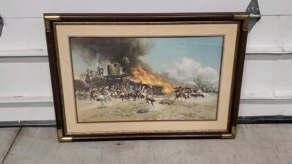 Framed Art Print by Frank McCarthy, 1979, Wood Frame with Metal Accents