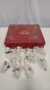 Franklin Mint "The Heralding Angels" Christmas Ornaments, Sculpted In White Bisque Porcelain and Featuring 24k Gold Accents