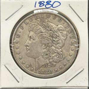 1880 Morgan Silver Dollar, United States Mint, Lady Liberty, 90% Silver
