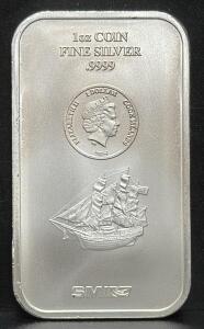 1 oz SMI Silver Bullion Bar, .9999 Fine, Queen Elizabeth II, 2015