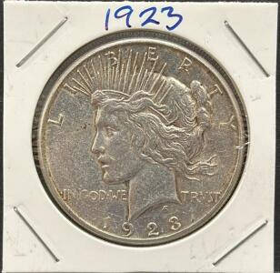 1923 United States Peace Dollar Coin, One Dollar, 90% Silver