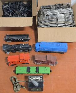 Assorted Vintage Model "O" Scale Trains, Tracks, Transformer & Trestle Risers
