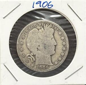 1906 Barber Half Dollar, 90% Silver, Philadelphia Mint