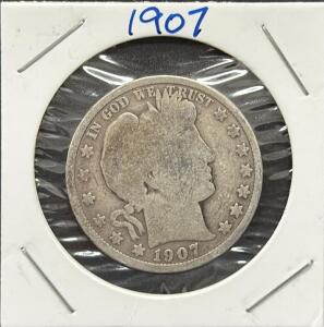 1907 Barber Half Dollar, U.S. Mint, No Mint Mark, 90% Silver