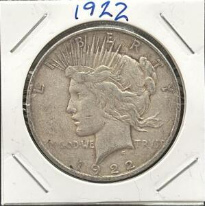 1922 United States Peace Dollar Coin, 90% Silver