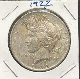 1922 United States Peace Dollar, Silver Coin, Historic Design