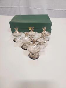 Set of 6 Silver Plated Cherub Salt Cellars, Includes Box, Decorative Design