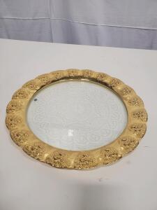 Gold Ornate Decorative Wall Plate, West Germany, Glass & Metal, Lace Pattern