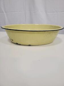 Yellow Enamel Basin, 16" Diameter, Vintage Mid-20th Century