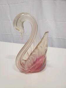 Murano-Style Glass Swan Figurine, Clear with Pink & Blue Accents