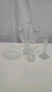 Vintage Candle Holder, Soap Dish, 2 Vintage Perfume Bottles