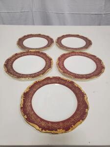 Coalport Hazleton Bone China Dinner Plate Set, 5 Pieces, Red with Gold Accents