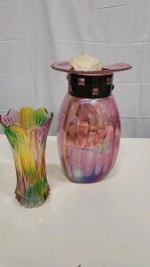 Multicolored Glass Decorative Vases, 14" and 10", Glass Material