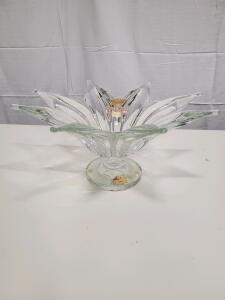 Cofrac Art Verrier Crystal Glass Centerpiece Bowl, Floral Design, Made in France