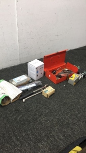 (2) Phillips Intelevolt LED Programed Ballasts (1) Metal Toolbox with Drill Bits And Various Light Bulbs