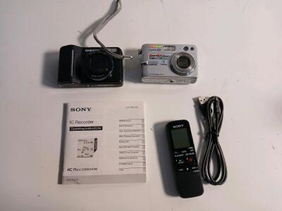 (1) Sony Digital Voice Recorder ICD-Px312 (1) Pentax Optio 60 Digital Camera (1) Samsung S1050 Digital Camera
