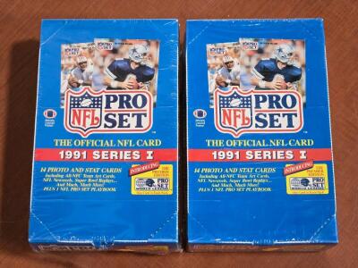 (2) FACTORY SEALED 1991 NFL Pro Set Player Card Pack Boxes - Series I