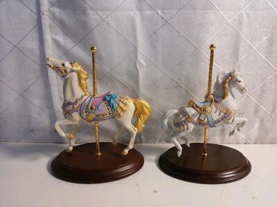 Vintage 1990 Franklin Mint Golden Stargazer Carousel Horse Figurine By Lynn Lupetti & Vintage 1987 Franklin Mint Carousel Magic Carousel Horse Figurine By Lynn Lupetti