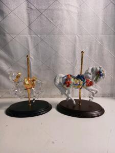 Vintage 1990 Franklin Mint Crystal Prancer Carousel Horse Figurine By William Denzel III & Vintage 1988 Franklin Mint Enchantment Carousel Horse Figurine By William Denzel III