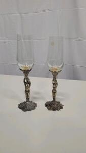 Richard Glaesser Decorative Champagne Flutes, Fine Pewter, Germany