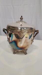 Reed & Barton Silver-Plated Ice Bucket, Made in USA, Ornate Lid