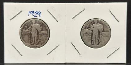 1929 Standing Liberty Quarter, 90% Silver, U.S. Mint, 0.956 inches Diameter