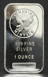 Sunshine Minting 1 Ounce .999 Fine Silver Bullion Bar
