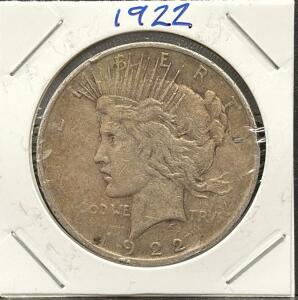 1922 United States Peace Dollar, 90% Silver, Philadelphia Mint