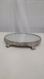 Reed & Barton 188 Silver-Plated Mirror Plateau, Ornate Floral Design