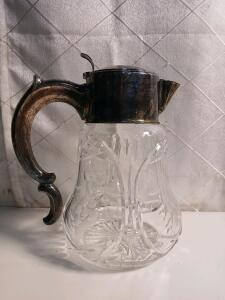 Vintage Western Germany Silverplated And Cut Crystal Wine Pitcher