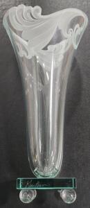 Vintage Hand-Made R. Guenther Art Etched Wave Glass Vase - 15"H