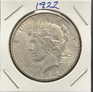 1922 Peace Dollar Coin, U.S. Mint, Silver, Liberty & Eagle Design