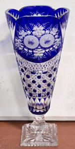 Vintage Hand-Cut Blue Cobalt Lead Crystal Vase - 16&frac12;"H