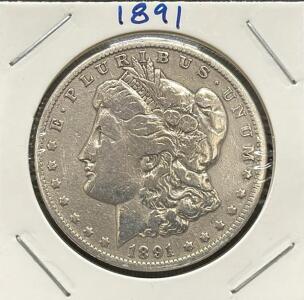 1891 Morgan Dollar, United States Mint, 90% Silver Coin