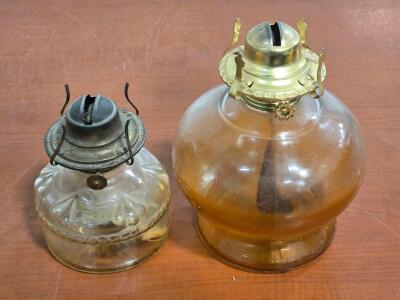 (2) Vintage Glass Oil Lamps - 5"H & 7"H