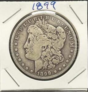 1899 Morgan Silver Dollar Coin, Philadelphia Mint, 90% Silver